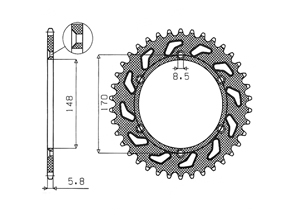 Rear sprocket Aluminium Cagiva Suzuki SYM/Sanyang Chain 520