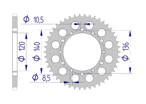 AFAM Rear alu sprocket  #520 KAWASAKI ZX