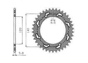 Rear sprocket Steel Kawasaki Chain 520